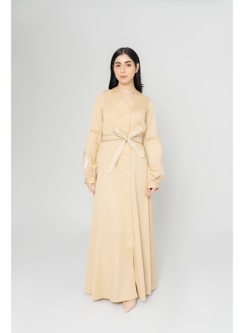 Obaha Dress with belt and embroidered sleeves - Image 1